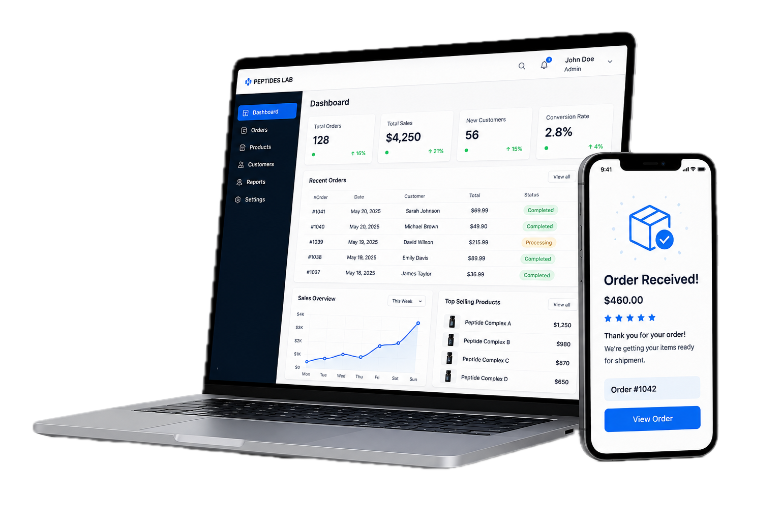 Order dashboard and mobile product confirmation preview