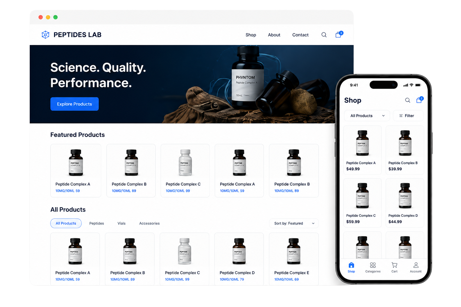 Sample e-commerce demo store browser and phone preview