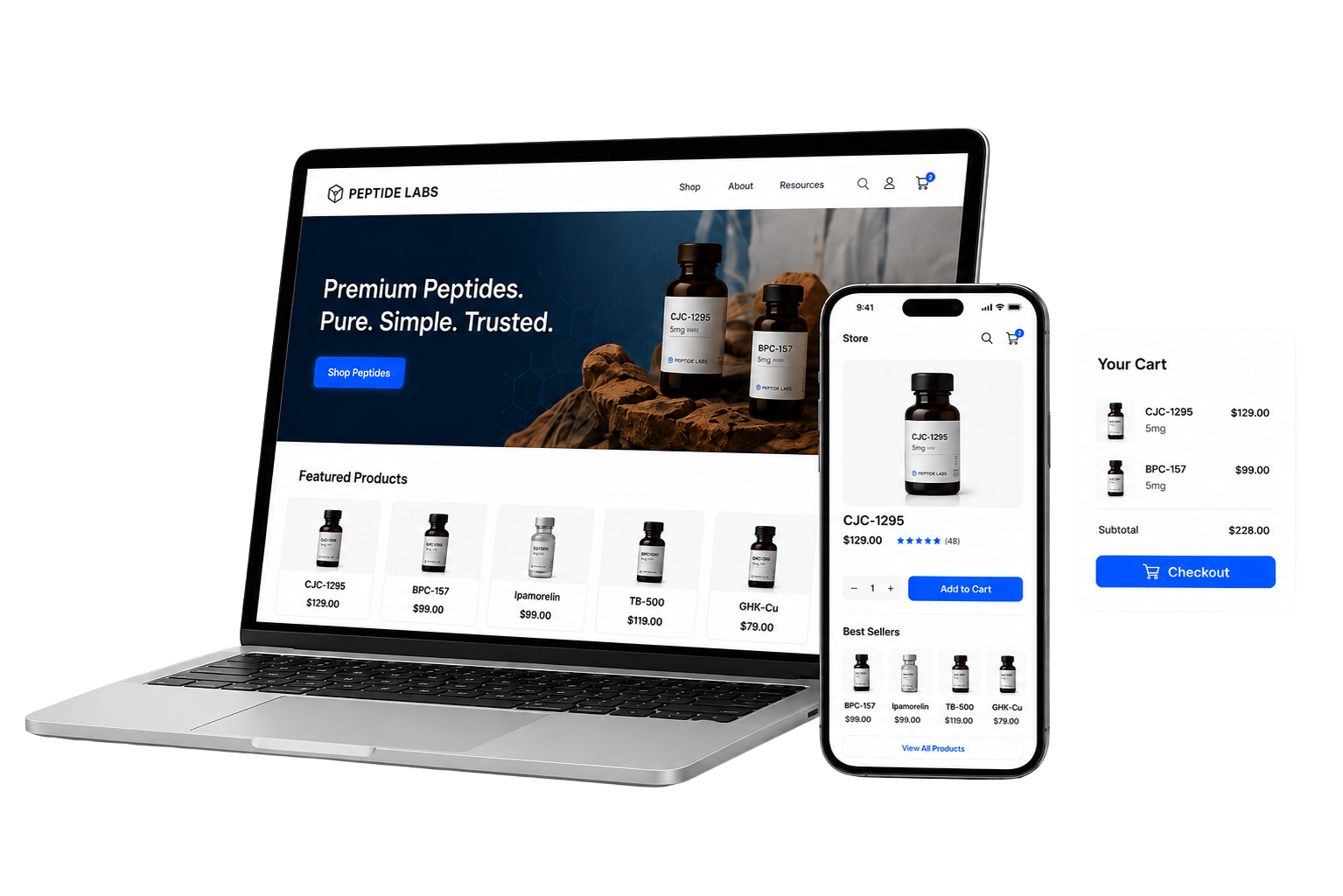 E-commerce website mockup displayed on laptop and phone