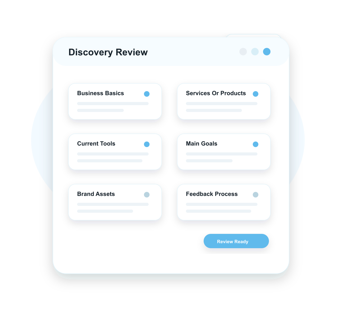 Decorative discovery review card with simulated project information