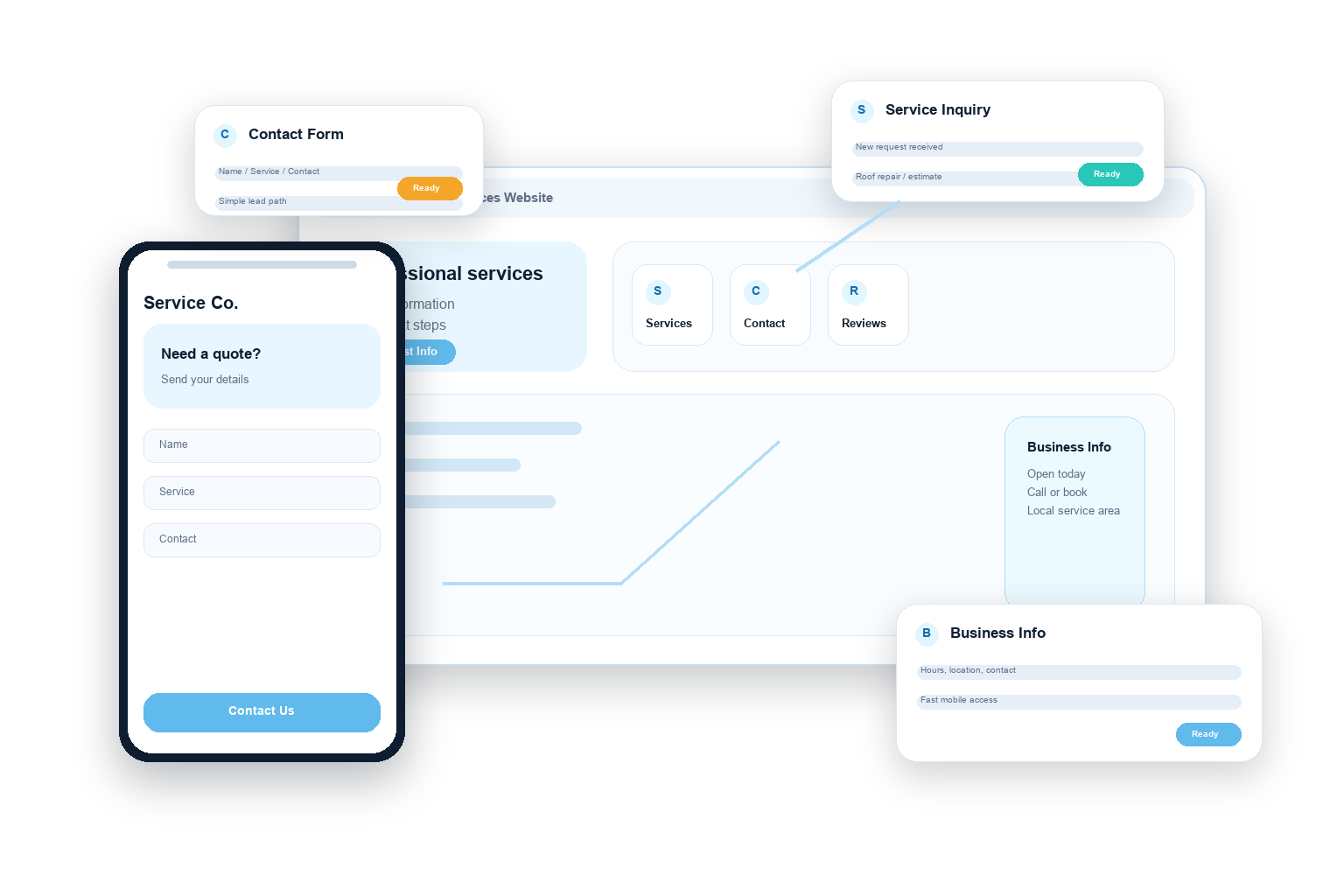 Responsive website mockup with desktop and mobile service business previews