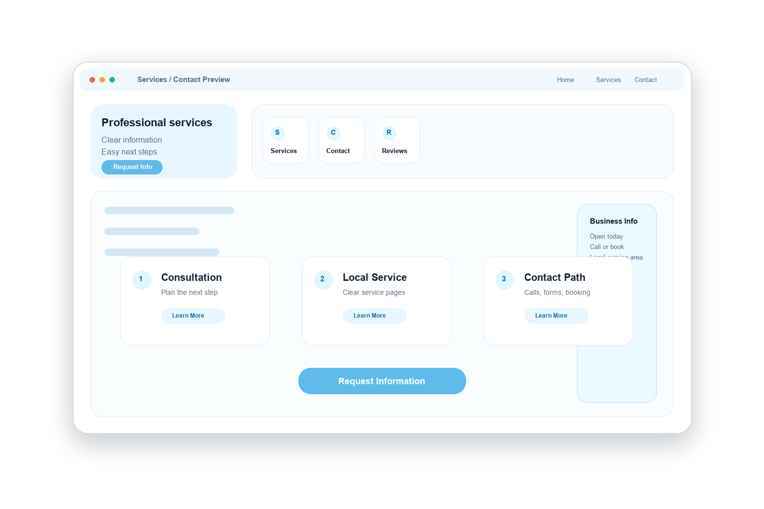 Service business website browser preview